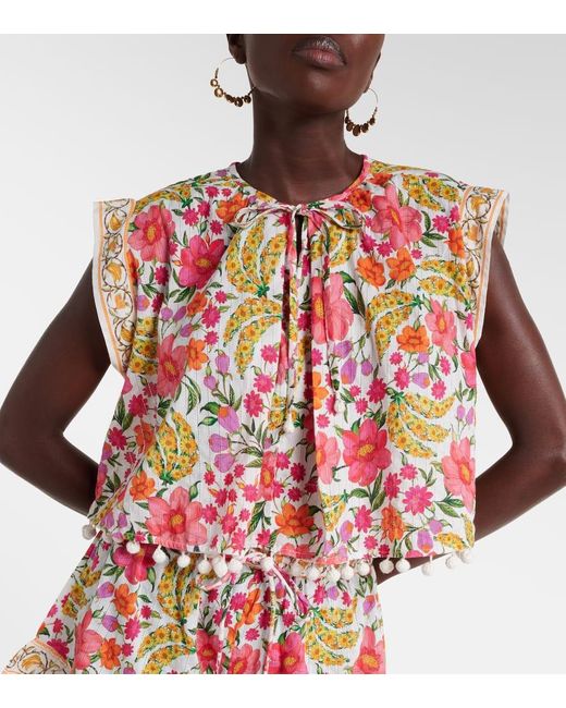 Farm Rio Pink Bedruckte Bluse Banana Flowers Aus Baumwolle
