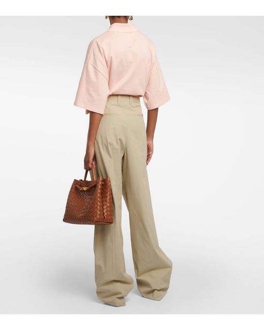 Bottega Veneta Natural Weite High-Rise-Hose Aus Baumwolle Und Seide
