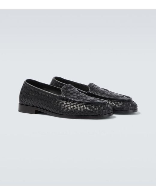 Bottega Veneta Black Silenzio Intrecciato Leather Loafers for men
