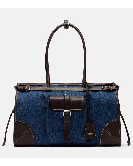 Prada Blue Bonnie Large Denim Shoulder Bag