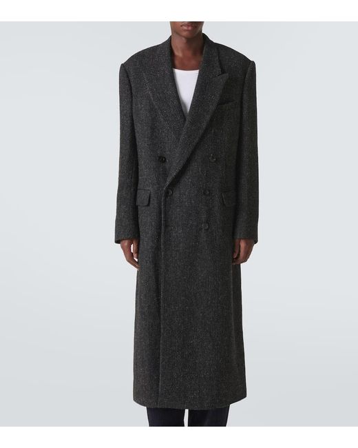 Dries Van Noten Black Herringbone Wool Coat for men