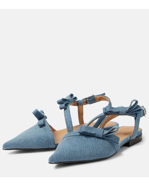 Ganni Bowdetail Denim Ballet Flats in Blue Lyst