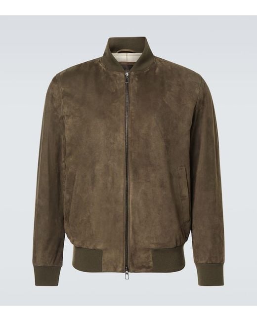 Loro Piana Green Suede Bomber Jacket for men