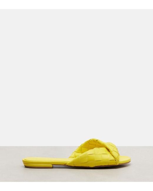 Bottega Veneta Yellow Blink Intrecciato Leather Slides