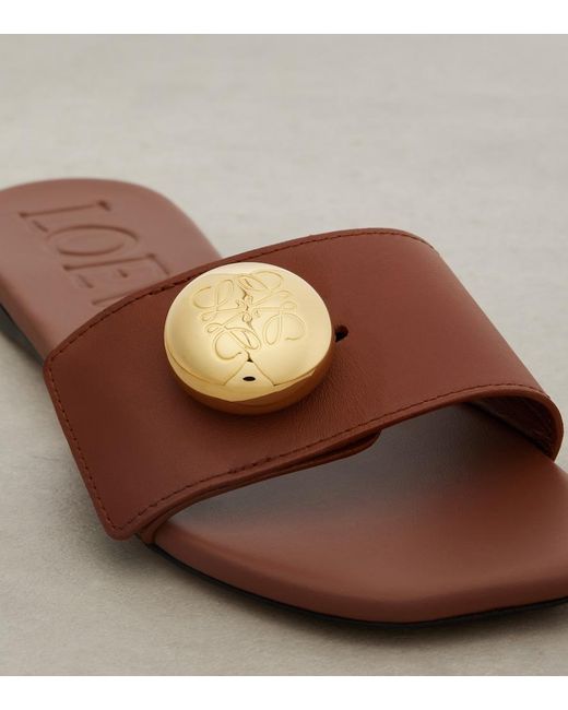 Loewe Brown Pebble Leather Slides