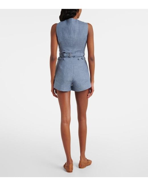Posse Blue Thea High-Rise Linen Shorts