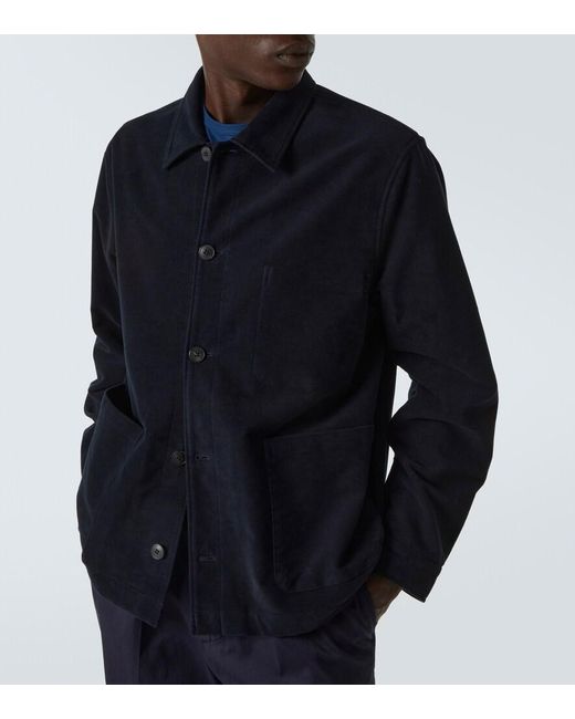 Sunspel Blue Cotton Moleskin Overshirt for men