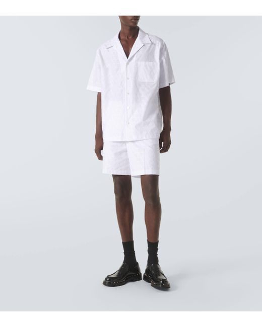 Valentino White Jacquard Cotton Poplin Shorts for men