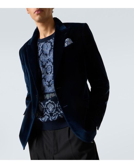 Etro Blue Cotton Velvet Blazer for men