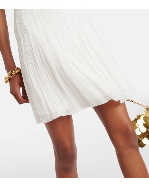 Rabanne White Chain-detail Pleated Silk-blend Minidress