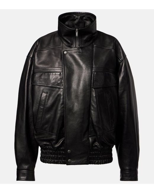Saint Laurent Black Leather Bomber Jacket