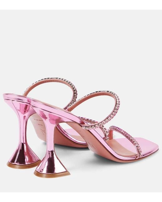 AMINA MUADDI Pink Gilda 95 Embellished Leather Sandals