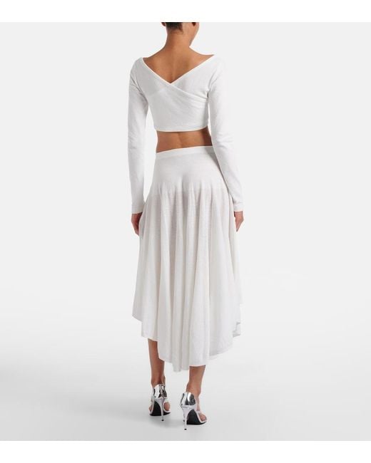Alaïa White Semi-Sheer Asymmetric Cotton Crepe Skirt