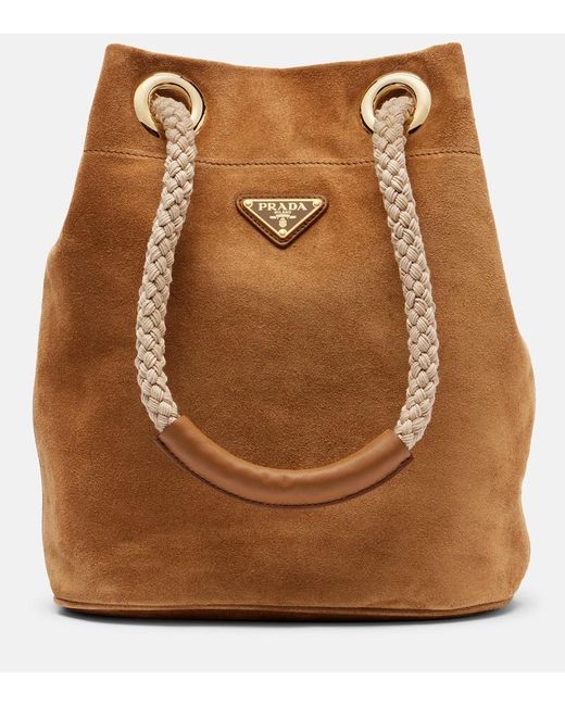 Prada Brown Mariner Small Suede Bucket Bag