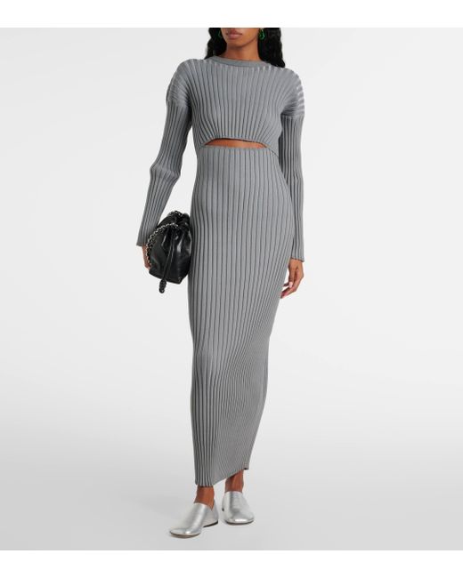 Loewe Gray Ribbed-knit Maxi Dress