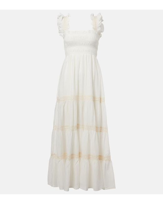 Rixo White Aubrie Tiered Cotton Voile Maxi Dress