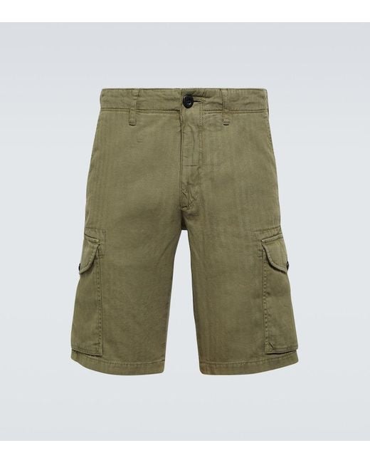 Incotex Green Cotton And Linen Cargo Shorts for men