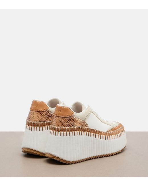 Chloé White Nama Leather-Trimmed Platform Sneakers