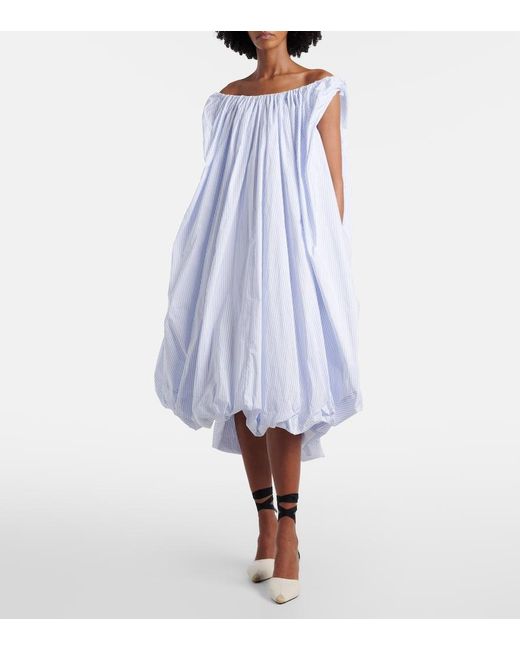 Jacquemus Blue Lavande Gathered Striped Midi Dress