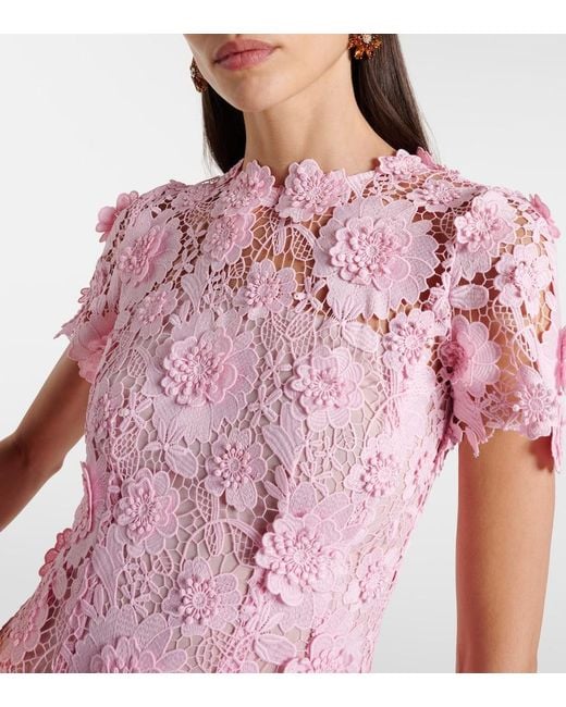 Oscar de la Renta Pink Floral Lace Midi Dress