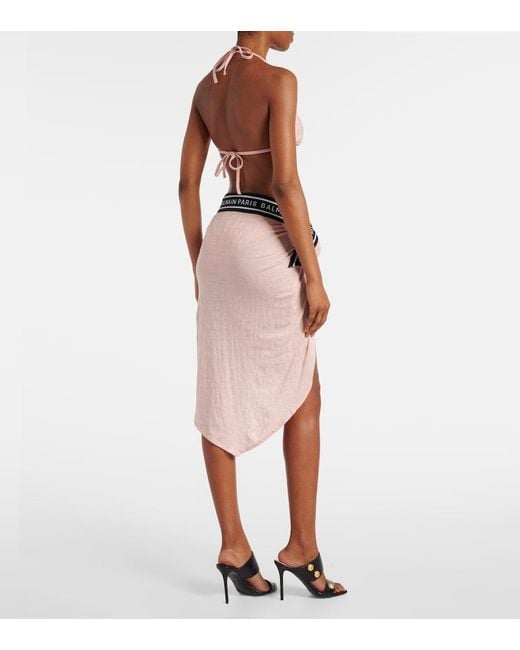 Balmain Pink Knitted Cotton-Blend Beach Cover-Up