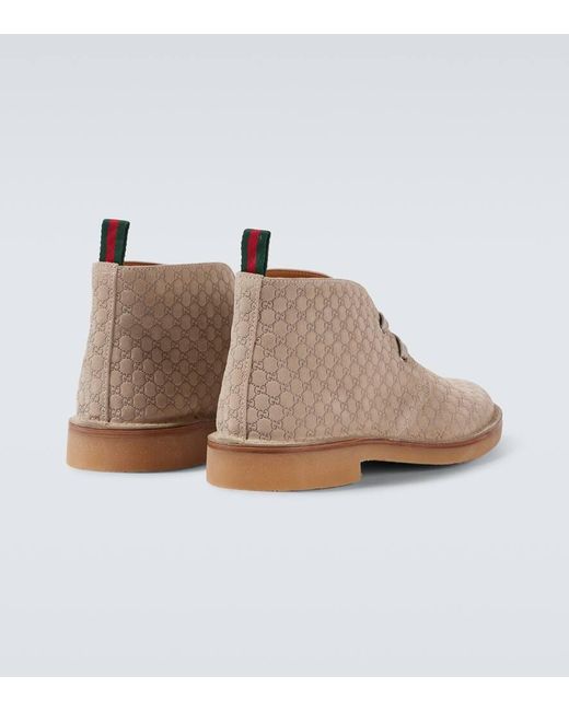 Gucci Natural Gg Suede Desert Boots for men