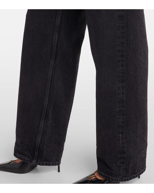 Jeans A Gamba Larga A Vita Alta di Saint Laurent in Blue