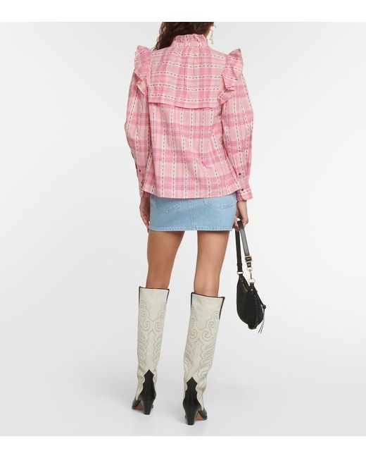 Isabel Marant Pink Idety Checked Cotton Blouse