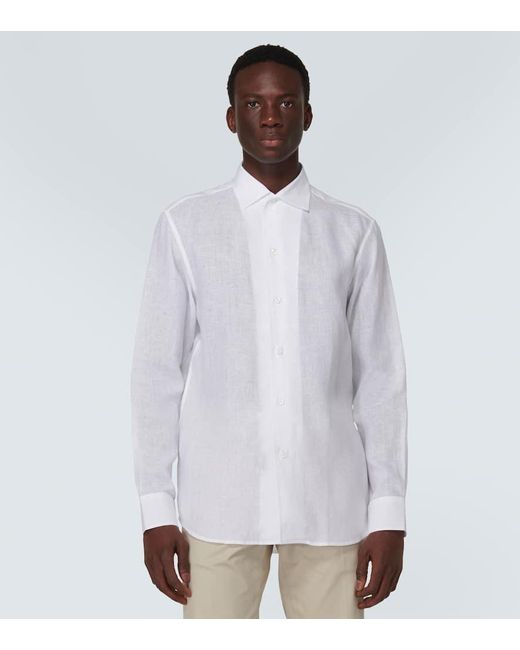 Camicia in lino di Brioni in White da Uomo