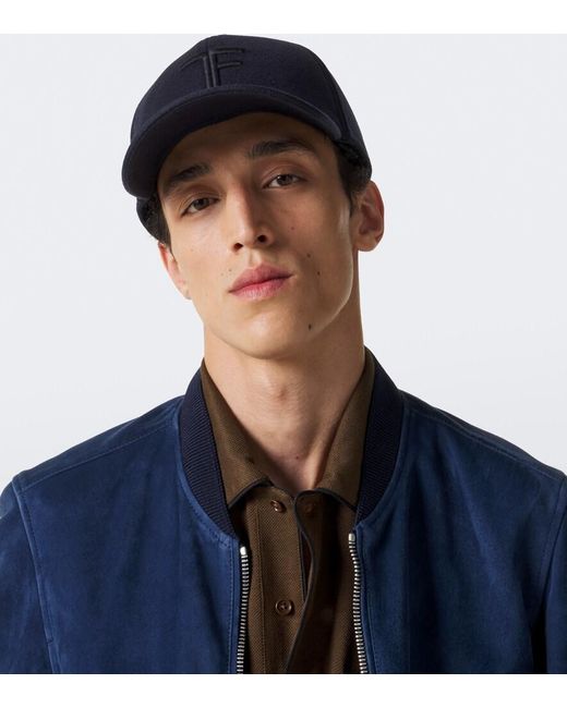 Tom Ford Blue Logo Cashmere Baseball Cap for men