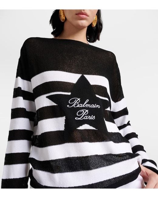Jersey A Rayas Con Logo Balmain de color Black