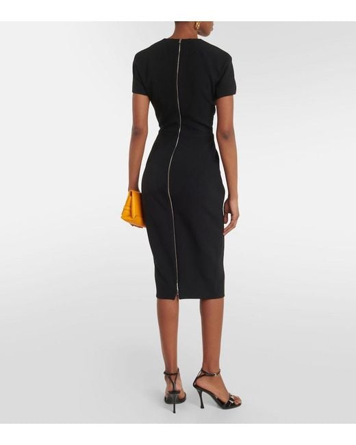 Victoria Beckham Fitted T-Shirt Crepe Midi Dress in Black | Lyst