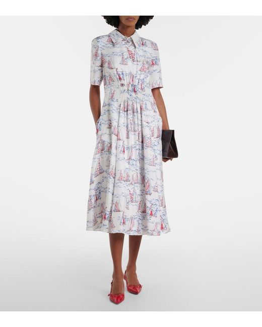 Emilia Wickstead White Khloe Printed Wool Midi Dress