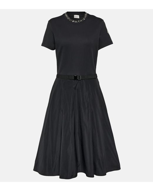 Vestido midi de algodon adornado Moncler de color Black