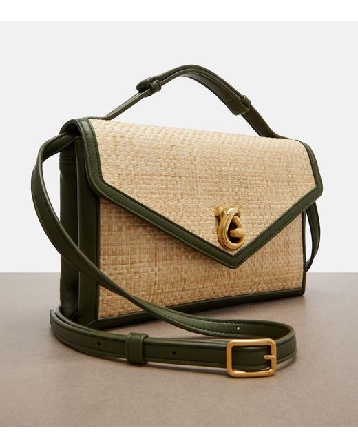 Bottega Veneta Metallic Knot Lock Medium Raffia Top-Handle Bag