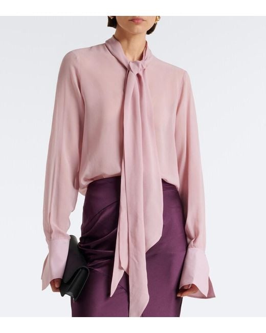 Nina Ricci Pink Tie-Neck Silk Blouse