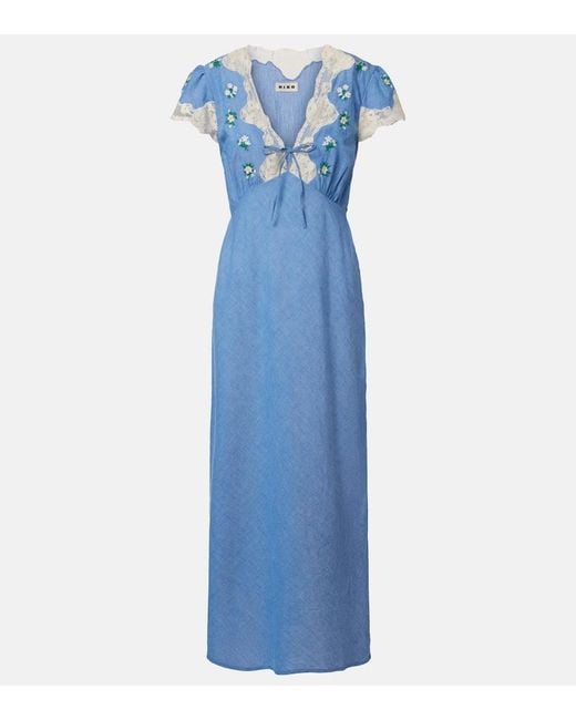 Rixo Blue Amari Floral Lace-Trimmed Midi Dress