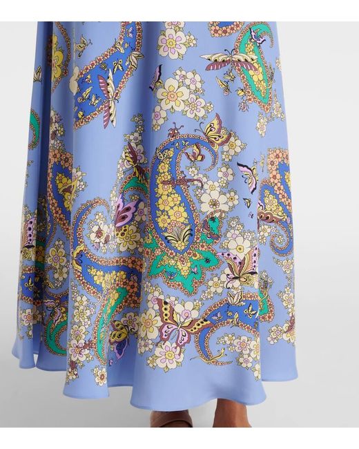 Etro Blue Paisley-Print Midi Skirt