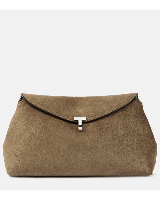 Totême  Brown Clutch T-Lock Aus Veloursleder