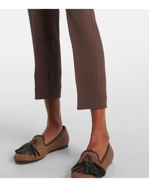 Brunello Cucinelli Brown Cropped Crepe Slim Pants