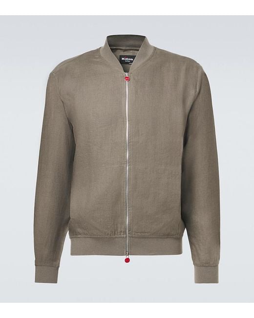 Kiton Green Linen Bomber Jacket for men