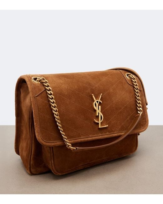 Saint Laurent Brown Niki Medium Suede Shoulder Bag