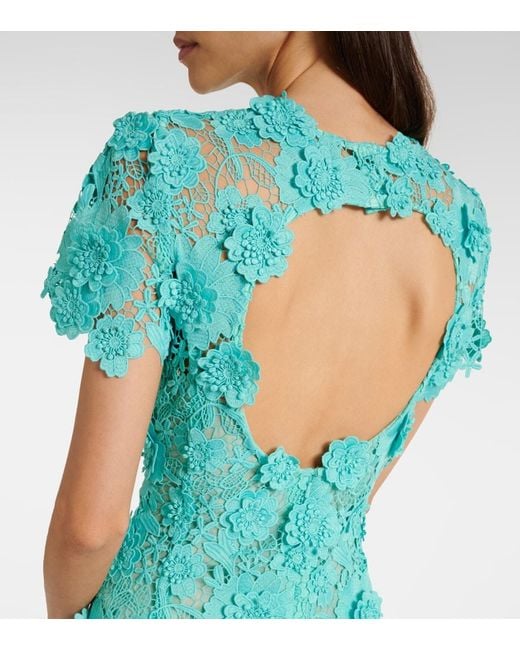 Oscar de la Renta Green Floral Guipure Lace Midi Dress