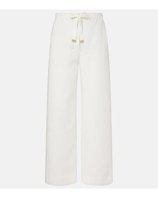 Max Mara White Amedea Linen Wide-Leg Pants