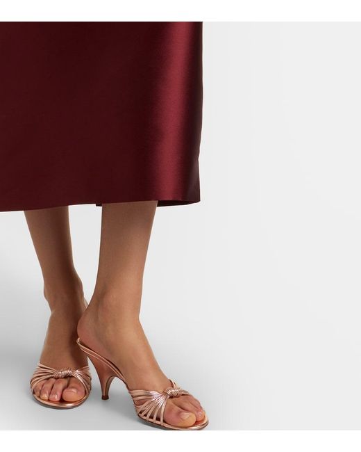 Erdem Red Floral-Applique Satin Slip Skirt