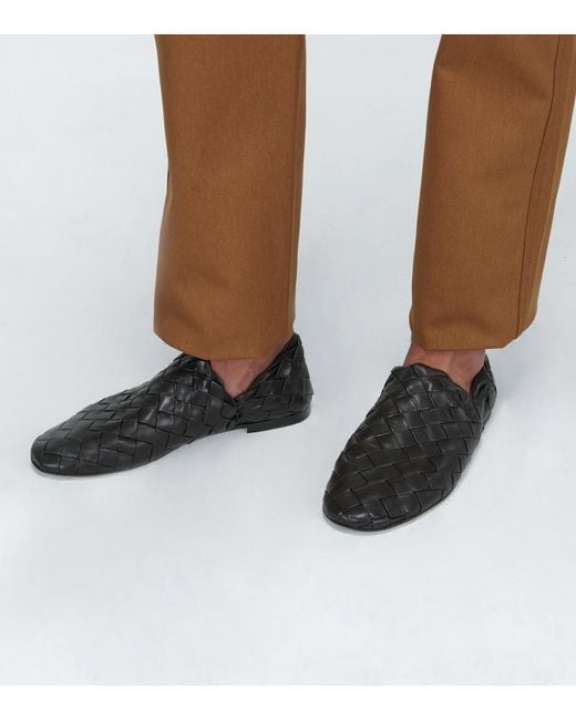 Bottega Veneta Black Leather Intrecciato Slippers for men