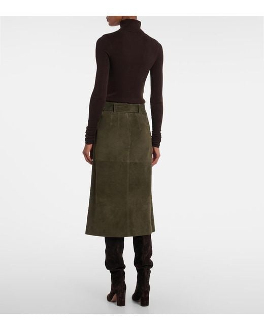 Veronica Beard Green Alexie Belted Suede Midi Skirt