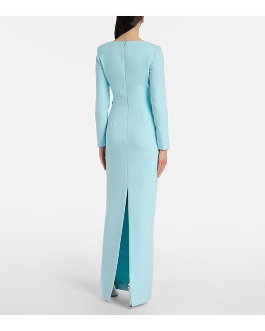 Roland Mouret Blue Floral-Applique Crepe Gown