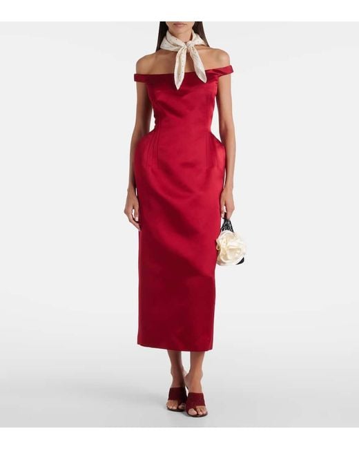 Magda Butrym Red Off-Shoulder-Midikleid Aus Seidensatin