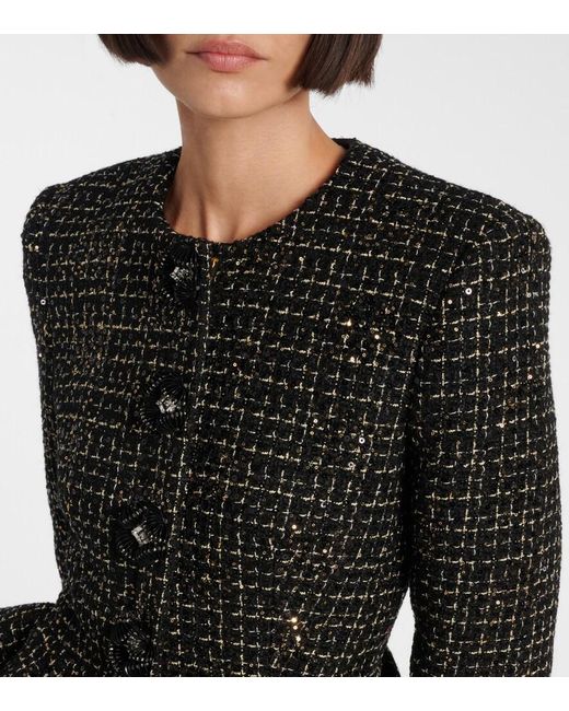 Safiyaa Black Tomomi Sequined Peplum Tweed Jacket